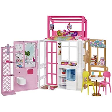 Barbie Casa de 2 Pisos con muñeca Rubia y Accesorios de Juguete, Regalo para niñas y niños +3 años (Mattel HCD46)