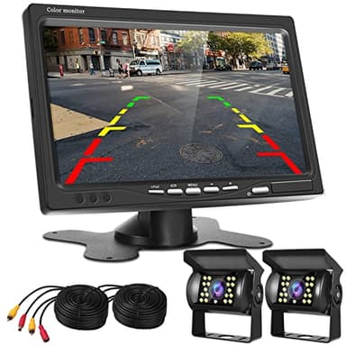 Camara Trasera Camion - Podofo Cámaras de Marcha Atrás Resistente al Agua 7 Pulgadas TFT LCD Monitor + 2 x Cámaras de Visión Trasera IR LED Visión Nocturna para Camiones Bus RV