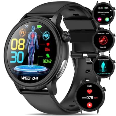 YYKY 2025 ECG+HRV Reloj Inteligente con 𝐆𝐥𝐮𝐜𝐞𝐦𝐢𝐚/BMI/Ácido Úrico/Lípidos, 1.39" Smartwatch con Detección de Fatiga/Emociones/Presión Arterial/Temperatura Corporal/Sueño para Android iOS