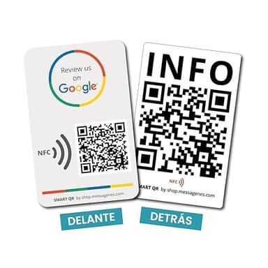 MESSAGENES | Tarjeta PVC Reseñas Google QR y NFC | Tarjeta Placa Codigo QR Reseñas Google + Info | 1 Unidad | Tarjeta de Negocio QR y NFC Google + Info | Consigue Reseñas con la Tarjeta NFC Google
