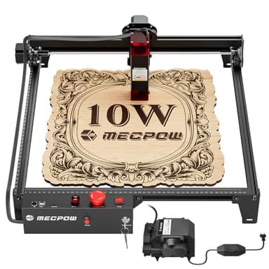 Mecpow X3 Pro Grabador Laser con Aire Asistencia,10W CNC Cortadora Laser para Metal y Madera, 60W Grabadora Láser 10000mm/min con Parada de Emergencia, Detección de Llama y Giroscopio, 410 x 400mm