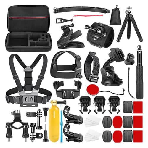 NEEWER Kit de Accesorios para Cámara de Acción 50 en 1 Compatible con GoPro Hero 12 11 10 9 DJI OSMO 4 3 2 Insta360 X3 X2 GO 3 SJCAM DBPOWER AKASO VicTsing APEMAN WiMiUS QUMOX Lightdow Campark Sony