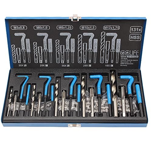 CCLIFE Juego de Reparación de Roscas Kit Helicoil 131 Piezas M5 M6 M8 M10 M12