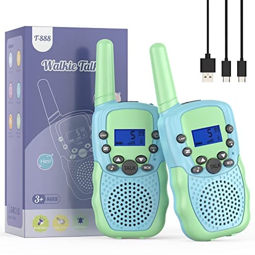 Bakoherp Walkie Talkie Recargable de 8 Canales, 3Km Largo Alcance Radio Bidireccional, Juguetes para Niños de 3-12 años, para Aventuras al Aire Libre Camping, UHF, Verde claro