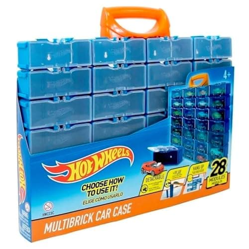 Hot Wheels Multibrick HWCC8C - Maletín coleccionable para hasta 28 coches, compatible con pistas, juego y construcción, almacenamiento, vitrina, caja de colección, multicolor (HWCC8C)