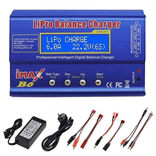 Cargador LiPo de 80 W 6A Balance Profesional Cargador de Alta Potencia para LiPo/Li-Ion/Life (1-6S), NiMH/NiCd (1-15S), Cargador RC de LED con Fuente de alimentación
