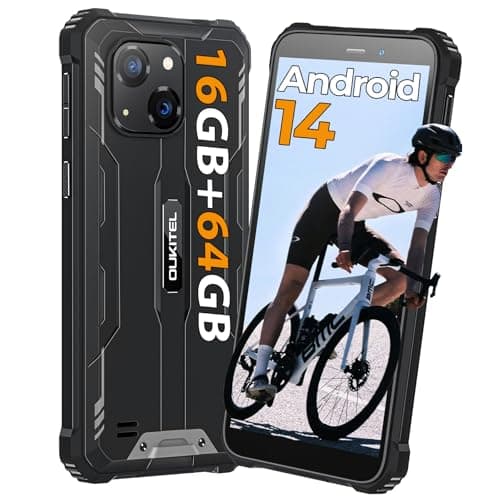 OUKITEL G2 Movil Irrompible 16GB+64GB(TF 1TB) Android 14 Movil Resistente, 6.0" HD+, 6300mAh Batería Móvil Rugerizado, Cámara 13MP, Face ID/GPS/OTG/4G Dual SIM/95dB Altavoz /IP68/IP69K,Negro