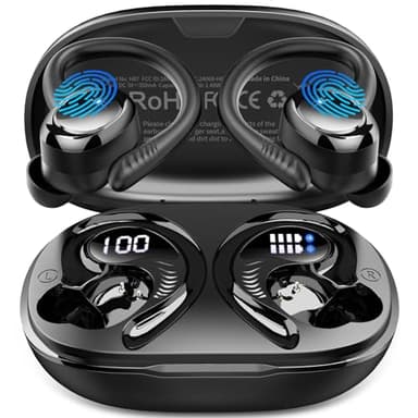 Auriculares Inalambricos Deportivos, Auriculares Bluetooth 5.4 con HD Mic, 50H HiFi Estéreo Cascos Inalambricos Bluetooth, ENC Cancelacion Ruido, Tipo-C, IP7 Impermeable Auriculare Running con Gancho