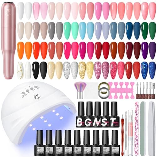 COSCELIA 40Pcs Kit de Uñas Semipermanentes Kit Completo con Lampara UV Torno para Uñas, Pintauñas Semipermanentes Rojo Negro Blanco 35 Colores Base y Top Coat Kit Manicura con Herramientas