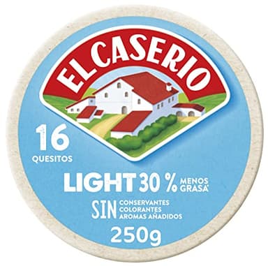 El Caserío Queso Fundido en Porciones Light 30% Menos de Grasa y Ricos en Fibra, Sin Colorantes, Sin Conservantes, Sin Aromas Añadidos - 16 Quesitos 250g