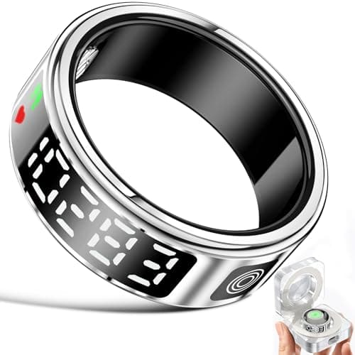Gwenland Anillo Inteligente Hombre Mujer, Smart Ring con Pantalla LED, Anillos Inteligentes Fitness Tracker IP68 Compatible con iOS y Android para Monitorear el Sueño/Pulsometro/SpO2(Plata, 10)
