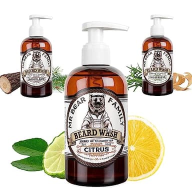 Mr Bear Family - Beard Shampoo - Citrus - Champu barba hombre natural 250ml - más hidratación para una barba abundante y sana – Jabon barba y acondicionador 2 en 1 para el cuidado barba hombre