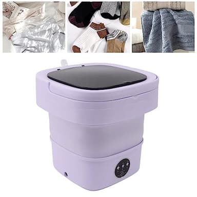 Lavadora Plegable Pequeña, Deshidratador Portátil, 6L, Mini Lavadora de Cubo para Calcetín de Ropa Interior (Púrpura)