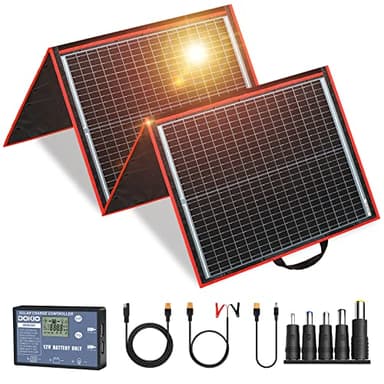 DOKIO Kit Panel Solar Plegable Portátil 160W 18V Monocristalino para cargar 12V Batería, ideal embarcaciones, camping, caravanas