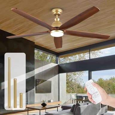XSGDMN Ventilador de Techo de Exterior con Luz 132 cm Ventilador de Techo Rústico de Granja con 5 aspas de madera, 6 velocidades, 3 colores de temperatura, Ventilador de Techo Moderno para Dormitorio