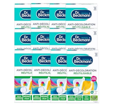 Dr. Beckmann – Toallita antidecolorante reutilizable, mantenimiento del brillo de los colores, fibra 100% algodón, hasta 30 lavados, 12 unidades