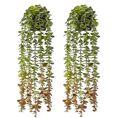 Plantas Artificiales Decorativas con Macetas, 2 Plantas Artificiales Colgantes con Maceta, Eucalipto Artificial, Planta Artificial, Plantas Falsas Plástico, Falsa Planta Colgante Vertical en Maceta