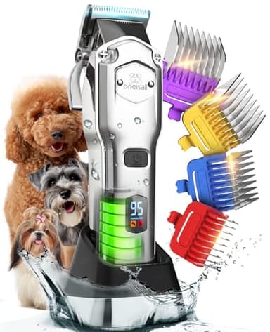 oneisall Quiet Cortapelos para Perros con Peine Guía Metálico, Profesional Cortapelos Perros y Gatos sin Cable, Alto Rendimiento Maquina pelar Perros pelo grueso, rizado, fino, largo y ondulado