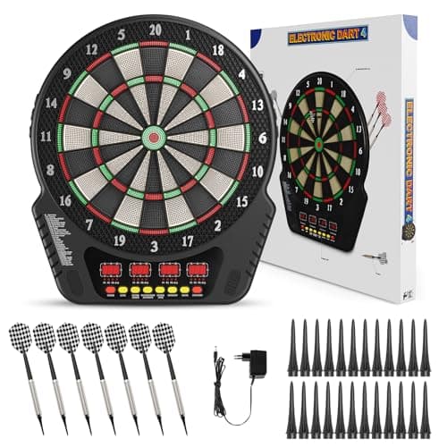 Helangel Diana Electrónica Profesional con Pantalla LCD Digital y Dardos de Punta Suave, Diana Dardos Electronica con 27 Juegos, 243 Modos Ideal para Amigos, Familia, Oficina, Fiestas de Pub.