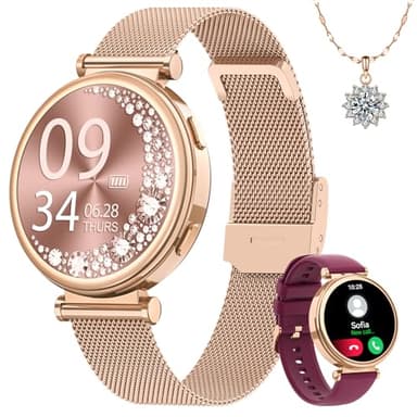 Fitnynxos Reloj Inteligente Mujer, Smartwatch Mujer con Llamada Seguimiento del Periodo/24H Pulsómetro/SpO2/Sueño/120+ Modo Deporte/IP68 Podómetro Calorías Fitness Tracker Android iOS Oro Rosa, Regalo