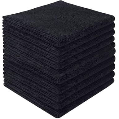 HIDMD Paños de limpieza de microfibra para pulido, lavado, encerado, polvo, accesorios de limpieza, plumeros de cocina, coche, baño, azul, paquete de 10, 30 cm x 30 cm, color negro