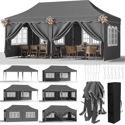 Carpa Plegable 3x6, Carpas para Exteriores con 6 Paredes Laterales, Cenadores para Jardin Protección UV 50+, con 12 Clavos Molidos y 6 Sacos de Arena, 3x6 Carpa para Camping Fiestas Bodas, Gris