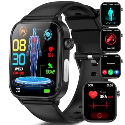 2025 HRV+ECG Reloj Inteligente con 𝐆𝐥𝐮𝐜𝐞𝐦𝐢𝐚/Ácido Úrico/Lípidos, 1.96" Smartwatch con Detección de BMI/Fatiga/Emociones, 24/7 Temperatura Corporal e Presión Arterial, Sueño para Android iOS
