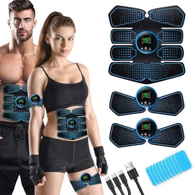 LEMENG Electroestimulador Muscular Abdominales, Abdominales Cinturón, Estimulación USB Recargable ABS Trainer para Abdomen/Brazo/Piernas/Cintura