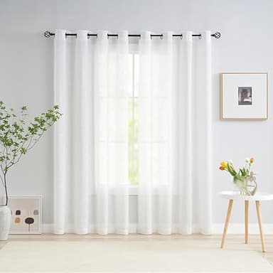 Treatmentex Visillos Blanca 2 Piezas Cortinas Translucidas con Aspecto Textura de Lino con Ojales para Salon, Dormitorio, Comedor, Decoración de Habitación. 140x245cm(AnchoxAlto)