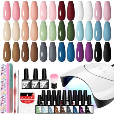 VANREESA Uñas Semipermanentes Kit Completo y Lámpara U V 18 Colores Kit Uñas Semipermanentes con Base Top Mate Top Coat Kit Manicura Semipermanente