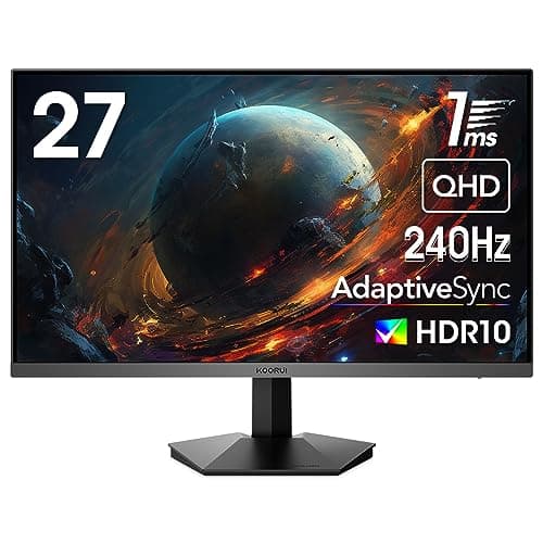 KOORUI Monitor 27 Pulgadas,Monitor Gaming 240Hz, Pantalla Ordenador QHD2560 x 1440p,1ms, HDR10, 90% DCI-P3, Adaptive Sync, VESA 75 * 75mm, Negro