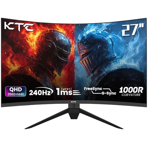 KTC Monitor Gaming 27 Pulgadas QHD Curvo Monitor, 240Hz, 1ms, 2K 2560 x 1440P, Freesync & G-Sync, HVA 1000R Sin Marco, 124% sRGB, Pantalla de reducción de luz Azul, VESA DP1.2/HDMI 2.0, H27S25E