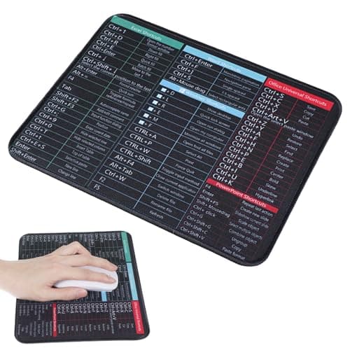 Lnngub Alfombrilla de ratón con atajos de 25 x 21 cm con atajos de teclado Excel, alfombrilla de ratón de goma antideslizante, alfombrilla de ratón multifunción negra para oficina, estudio y juegos