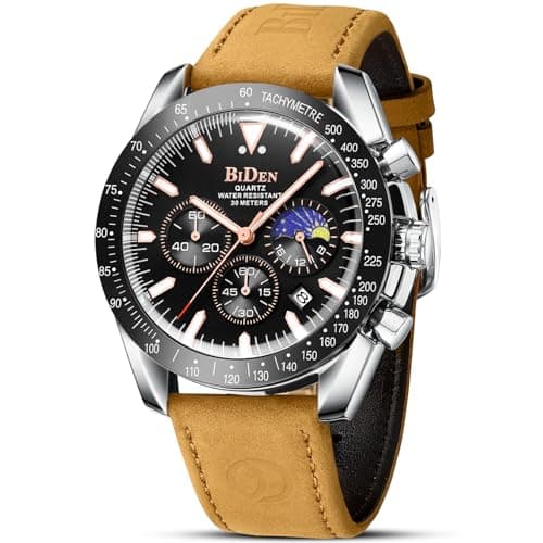 HANPOSH Reloj Hombre Cuarzo AnalóGico CronóGrafo Relojes Hombre Moda Lujo Negocios De Cuero Genuino Fecha Luminosa A Prueba De Agua Fase Lunar Regalo Padre