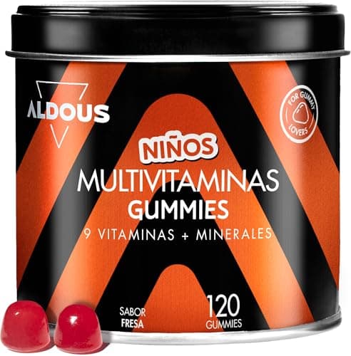 Gominolas Multivitaminas Niños - 120 Gummies Sabor natural Fresa - 12 vitaminas y minerales - Vitaminas, Biotina, Zinc, Ácido Fólico, Yodo, Colina - Vitamina c para niños - Vitaminas niños