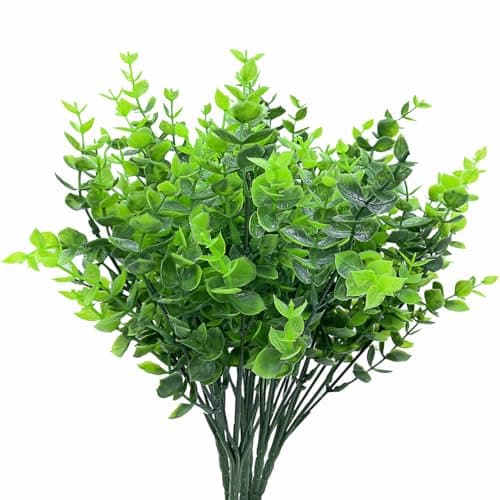 Kingrun 15 Piezas Plantas Artificiales de plástico para Exteriores, arbustos Verdes, arbustos de plástico para decoración de Exteriores y hogares al Aire Libre, Color Verde