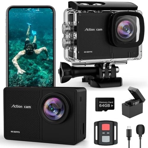 4K 60FPS Cámara Deportiva - 48MP WiFi Videocámara con Tarjeta SD 64G,170° EIS Cámara Acuática, Cámara Subacuática 40M con Micrófono, Cámara de Acción para Casco con Control Remoto, 2*1350mAh Baterías