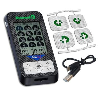 TESMED Trio 6.5: Electroestimulador Muscular Recargable - 36 Programas, 40 Niveles de Intensidad, EMS, TENS y Masaje - para aliviar el dolor muscular y fortalecer los músculo - 4 Electrodos 40x40 mm