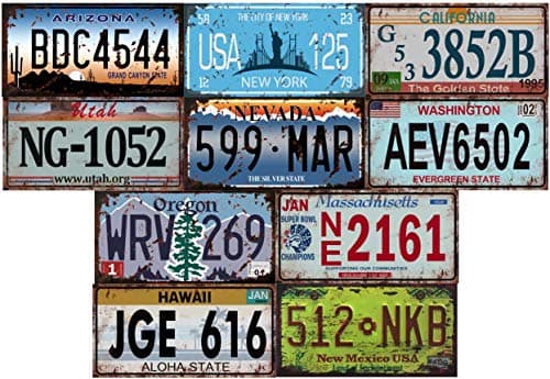 - Lote de 10 Placas de matrícula de automóviles de EE. UU. En Metal, con Efecto Envejecido, réplicas de Placas Americanas Reales (Old1 + Old2)