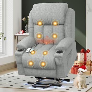 YONISEE Sillon Relax Reclinable 150º Sillón Masaje Con Calefacción, Función Auto-Ayuda (Levanta Personas), Puerto USB+Tipo C, Portavasos Bolsillos Laterales Sillones Reclinables Electricos Butaca Sofa