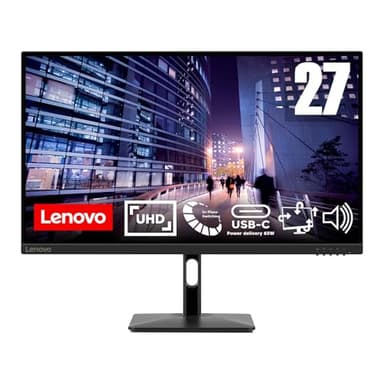 Lenovo N27p - Monitor 27" 4K (IPS, 40Hz, 4ms, 16:9, HDMI, DP, USB-C) Altavoces Integrados, Montaje VESA 100 mm, Soporte con Inclinación, Giro, Pivote y Ajuste de Altura - Negro