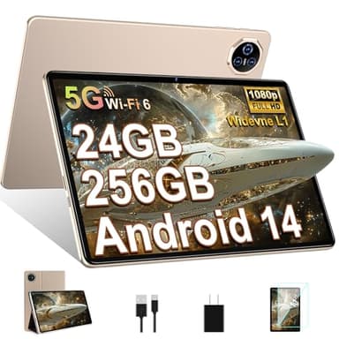 Biegedy Tablet 11 Pulgadas Android 14, 24GB RAM+256GB ROM/1TB TF, Tablet Pantalla Táctil, Widevine L1 / 8000mAh / 5MP+13MP / 5G WiFi/Facial ID/GMS/BT 5.0, Octa-Core 2.0GHz, con Funda Oro