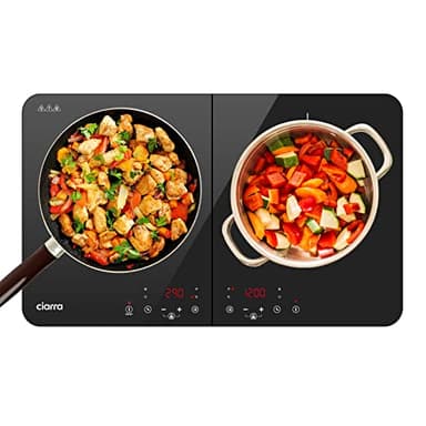 CIARRA CBTIH2 Placa Inducción 2 Fuegos Portátil 3500W Inducción Cerámica 2 Zonas Ultrafina Control Táctil Independiente 9 Niveles de Potencia con Función Temporizador y Función de Seguridad