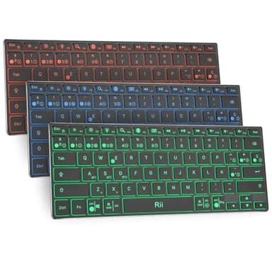 Rii Teclado Bluetooth X9, Teclado Inalámbrico con Retroiluminación RGB, Teclado Bluetooth 5.0 Recargable con Carcasa de Aluminio para iPad, Tablet, Surface, PC, Portátil, Smart TV