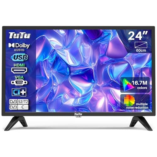 TuTu TV 24 Pulgadas LED HD Televisor con Sintonizador Digital DVB-T/T2-C-S/S2, HDMI, Reproductor Grabador USB, Modo Hotel, 220V