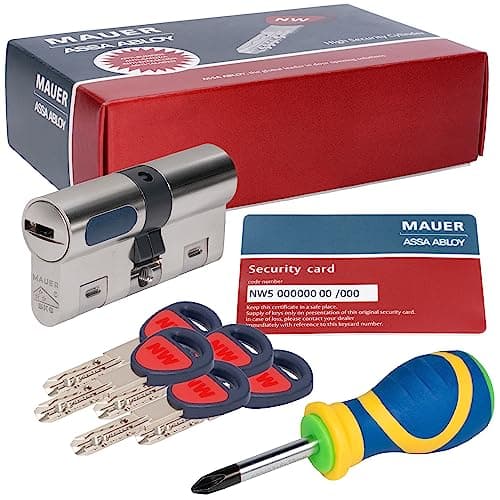 MAUER NW5 Bombin de Seguridad 36x36 Color Niquel + Destornillador, Cilindro Bombillo Reforzado Anti-Impresioning Anti-Rotura Anti-Bumping Anti-Taladro Leva Anti-Extracción Cerradura para Puerta