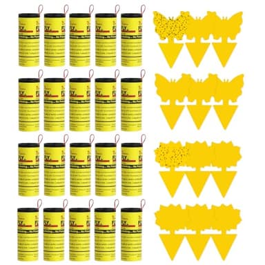 32 trampas para Moscas, 20X Atrapa Moscas Tiras Atrapamoscas y 12X Trampa para Moscas Amarillo en Total, Mata Moscas Trampa Moscas Mosquitos Insectos Atrapa Mosquitos