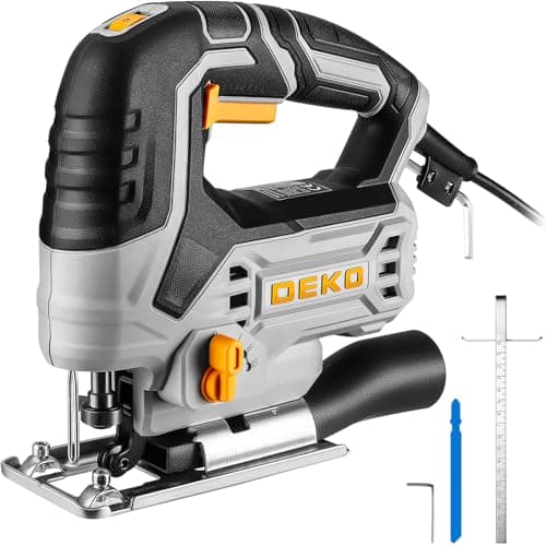 Sierra de Calar Eléctrica de Velocidad: DEKOPRO 550W 800-3000 SPM Velocidad Ajustable (1-6), 4 Modos de Corte, Corte -45º a 45º,Caladoras para madera,Caja Magnética de Hoja, Cortar Metal Plástico