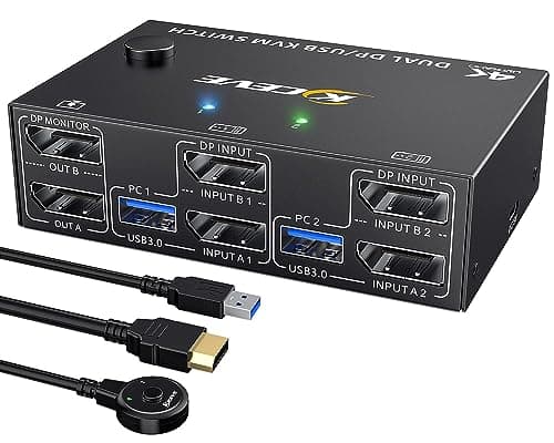8K Displayport KVM Switch 2 monitores 8K@30Hz 4K@144Hz, Dual Monitor KVM Switch Para 2 Ordenadores Que Comparten 2 Monitores y 4 Dispositivos USB 3.0, con control remoto y cable KVM
