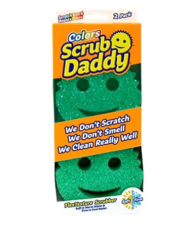 Scrub Daddy Colors Esponja, Estropajo Cara Sonriente Limpieza Anti-Rayaduras, Esponja Lavable Antibacteriana y Reutilizable para Cocina y Baño, Tecnología Flextexture - Verde, Paquete de 2